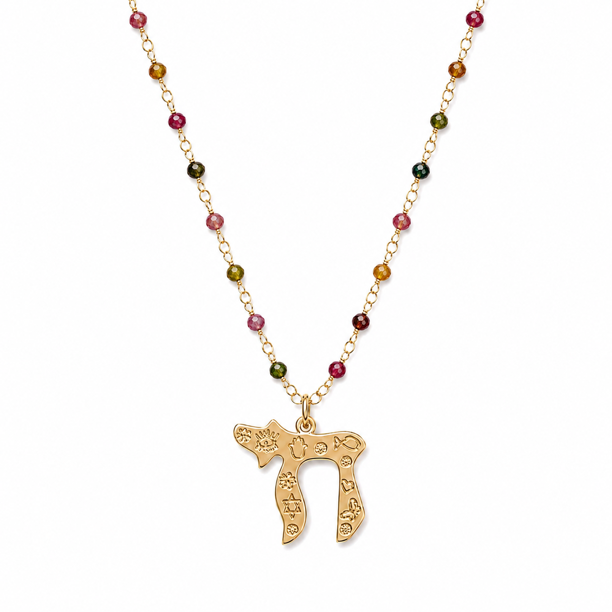 Tourmaline faceted Beaded Chai Necklace