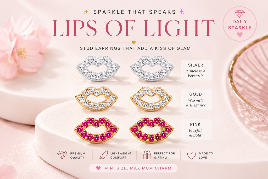 Clear Cubic Zirconia Lip Stud Earrings –  Silver