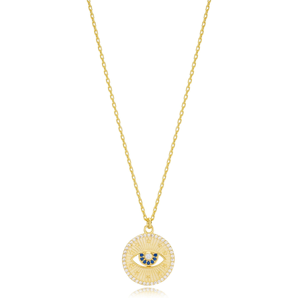 Sparkling Sapphire Evil Eye Medallion Necklace