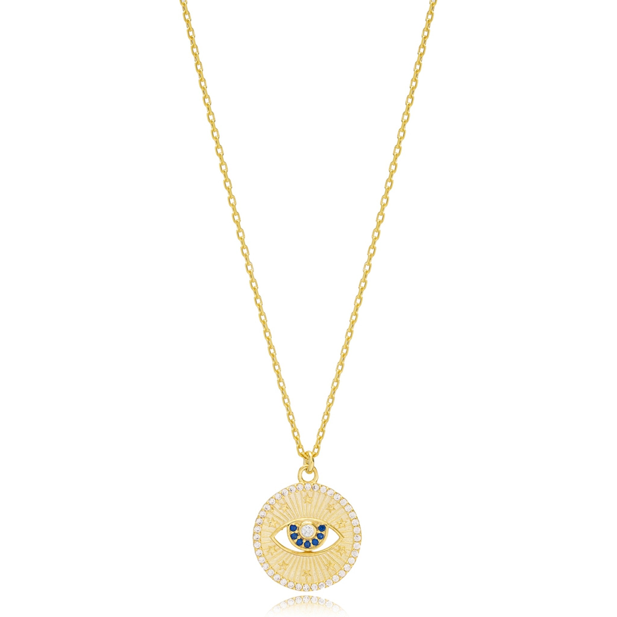 Sparkling Sapphire Evil Eye Medallion Necklace