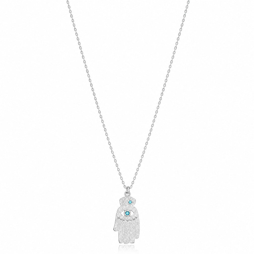 Textured Evil Eye Hamsa Necklace