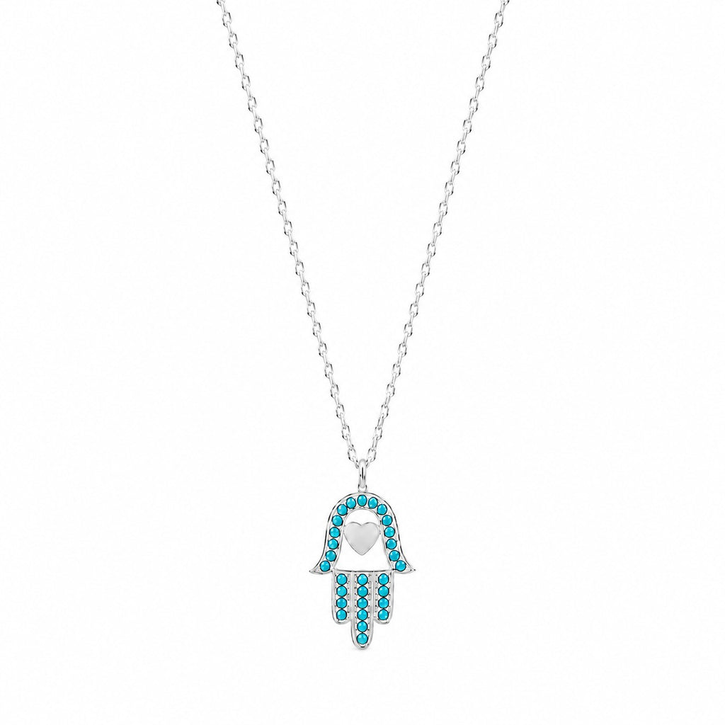 Turquoise Heart Hamsa Necklace