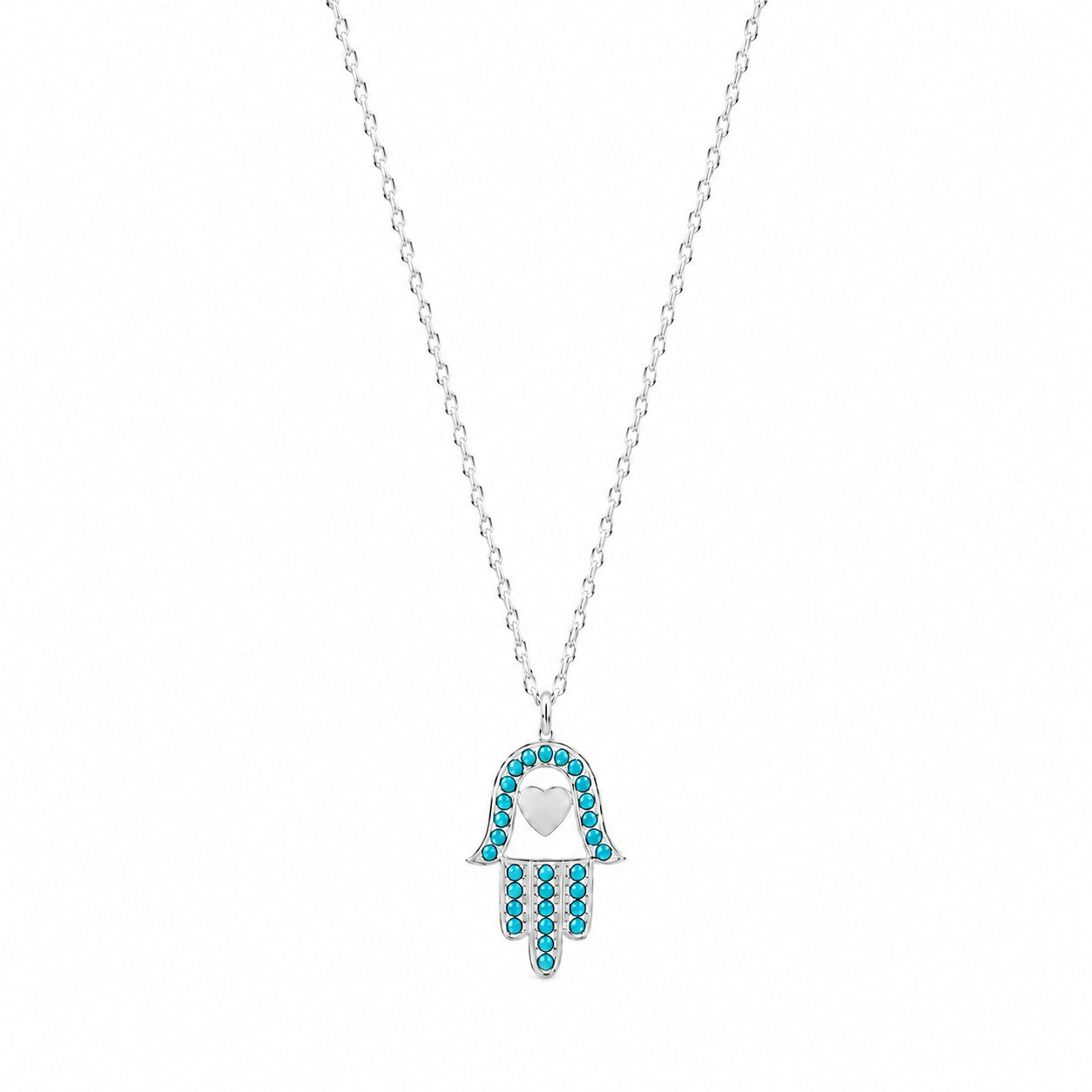 Turquoise Heart Hamsa Necklace