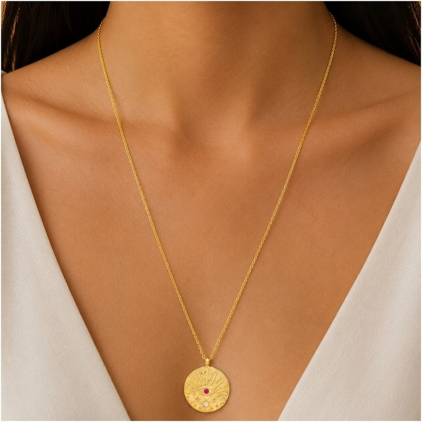 Mystical Ruby Stone Evil Eye Necklace