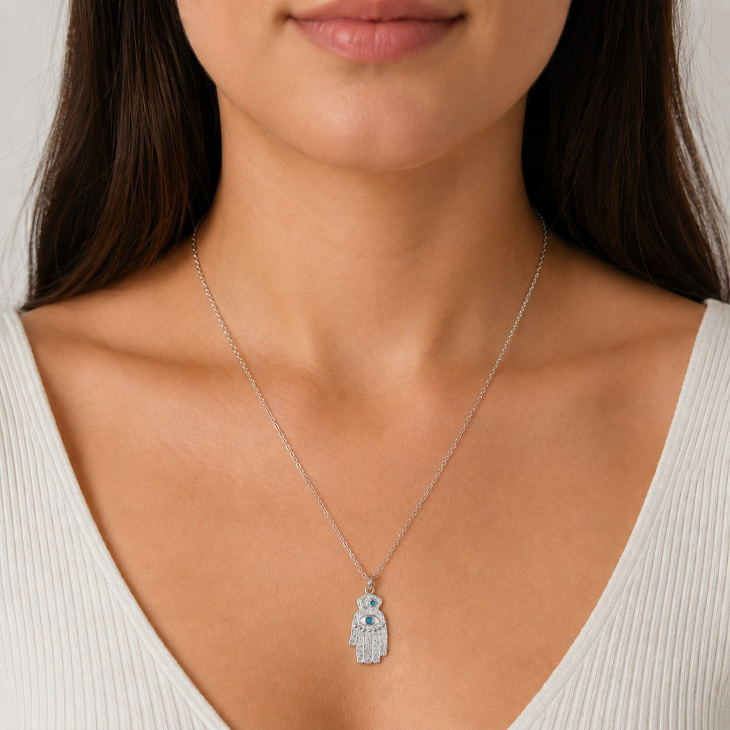 Textured Evil Eye Hamsa Necklace