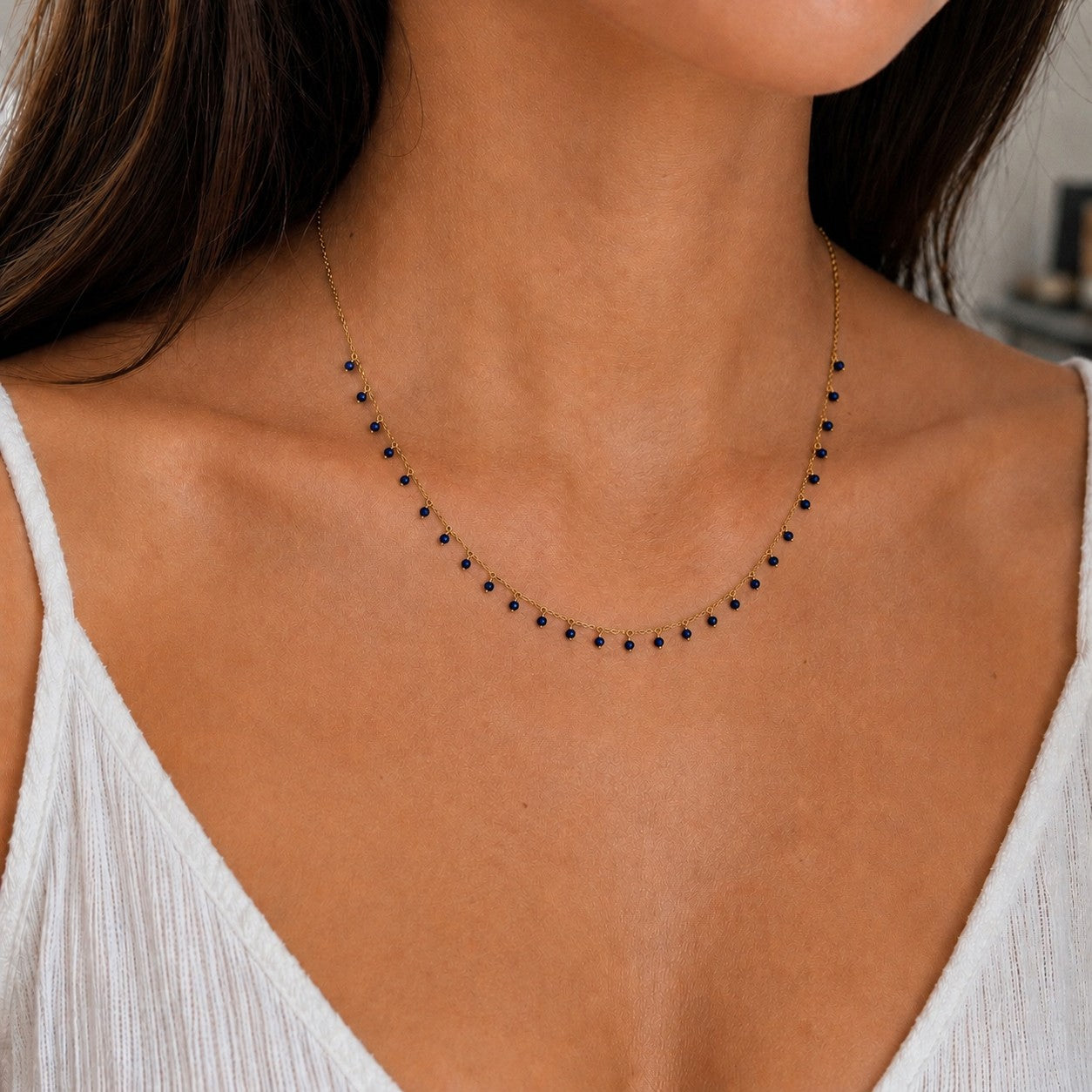 Midnight Blue Agate Single Drop Necklace