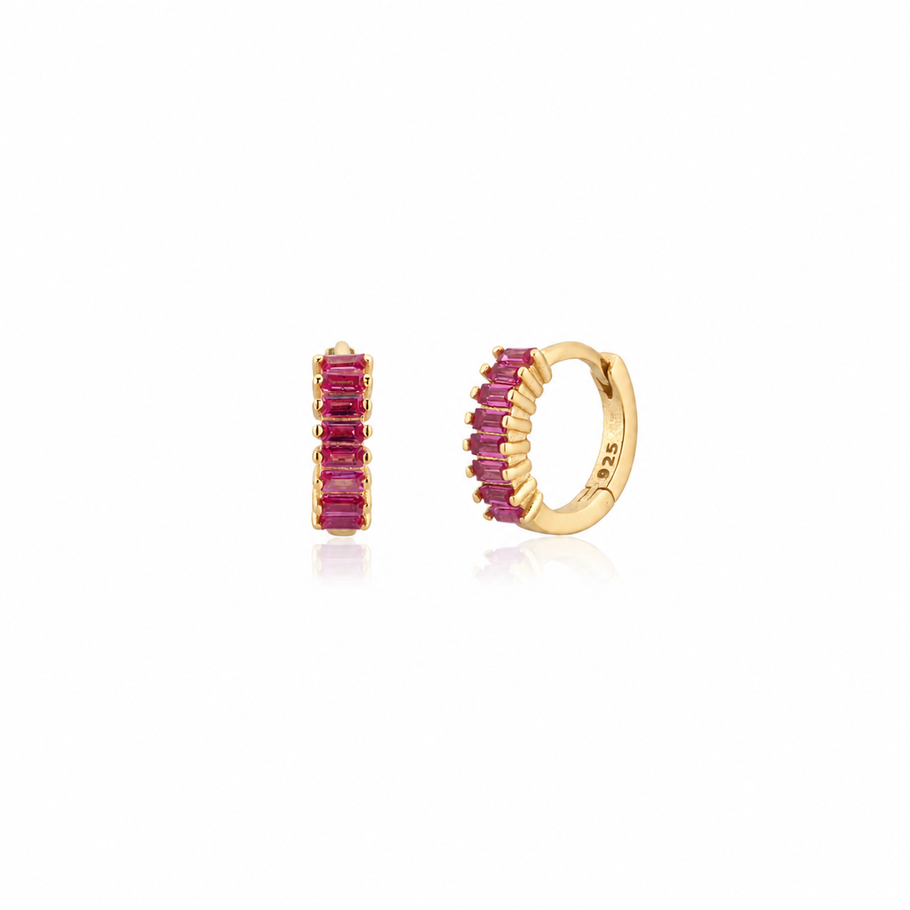 Cerise Pink Baguette Huggie Hoops