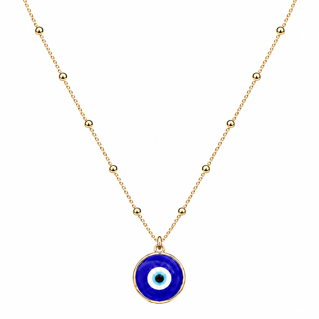 Royal Blue Glass Evil Eye Pendant Necklace