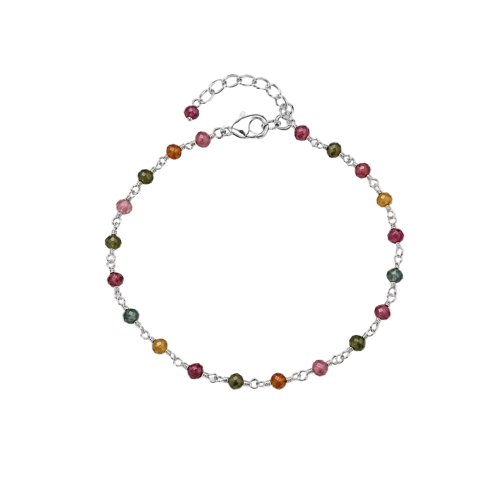 Multicolored beaded bracelet on a white background