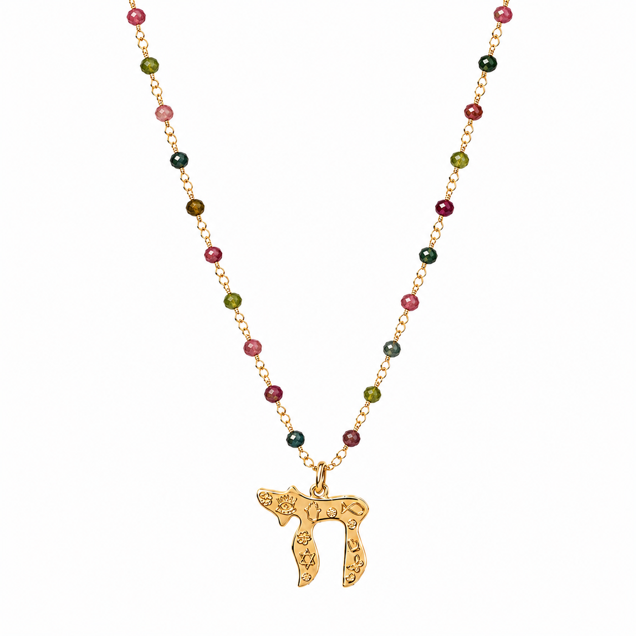 Tourmaline faceted Beaded Chai Necklace