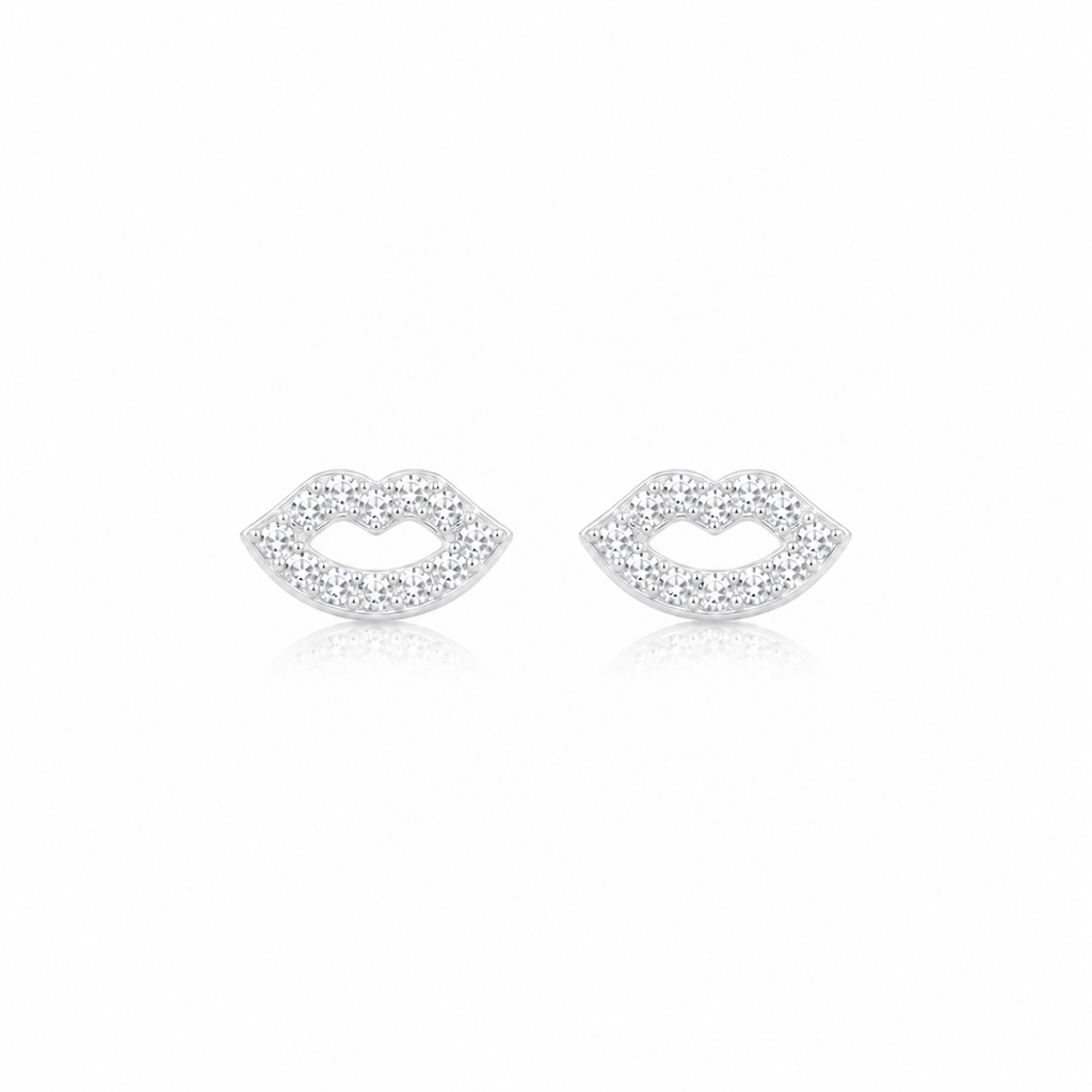 Clear Cubic Zirconia Lip Stud Earrings –  Silver