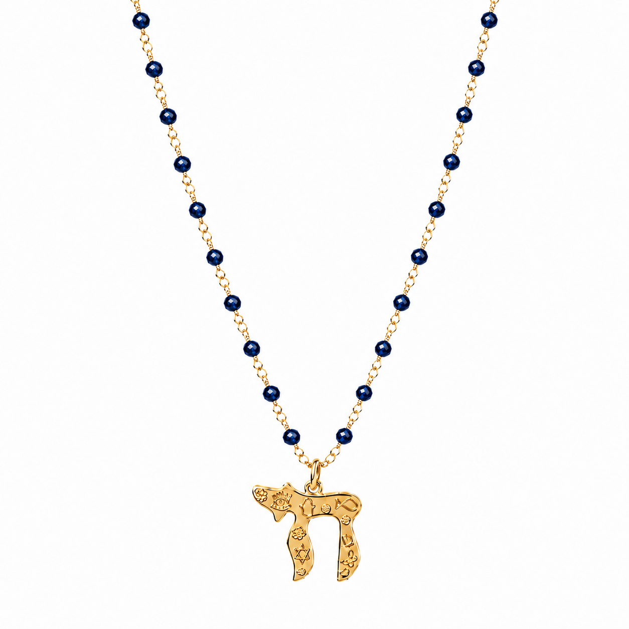 Sapphire Faceted Beaded Chai Necklace