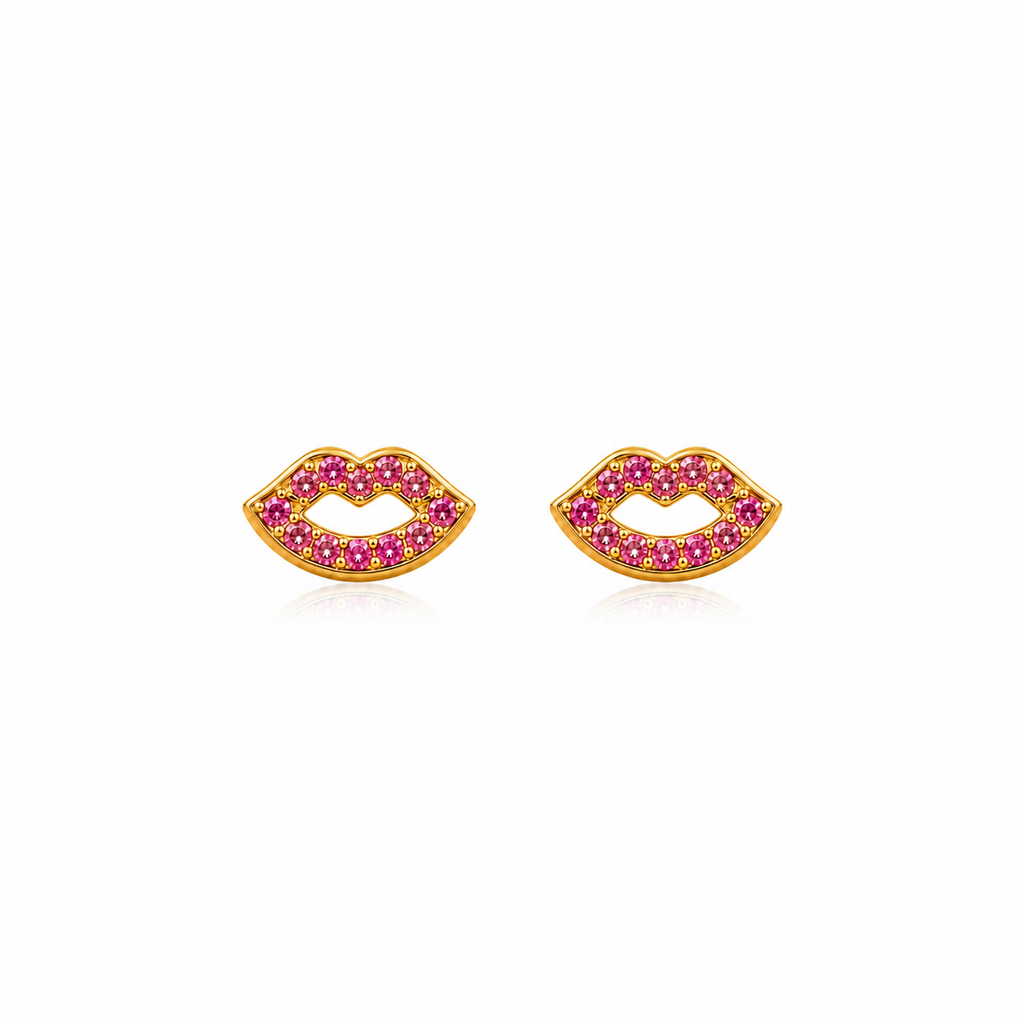 Cerise Pink Crystal Lip Stud Earrings