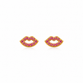 Cerise Pink Crystal Lip Stud Earrings