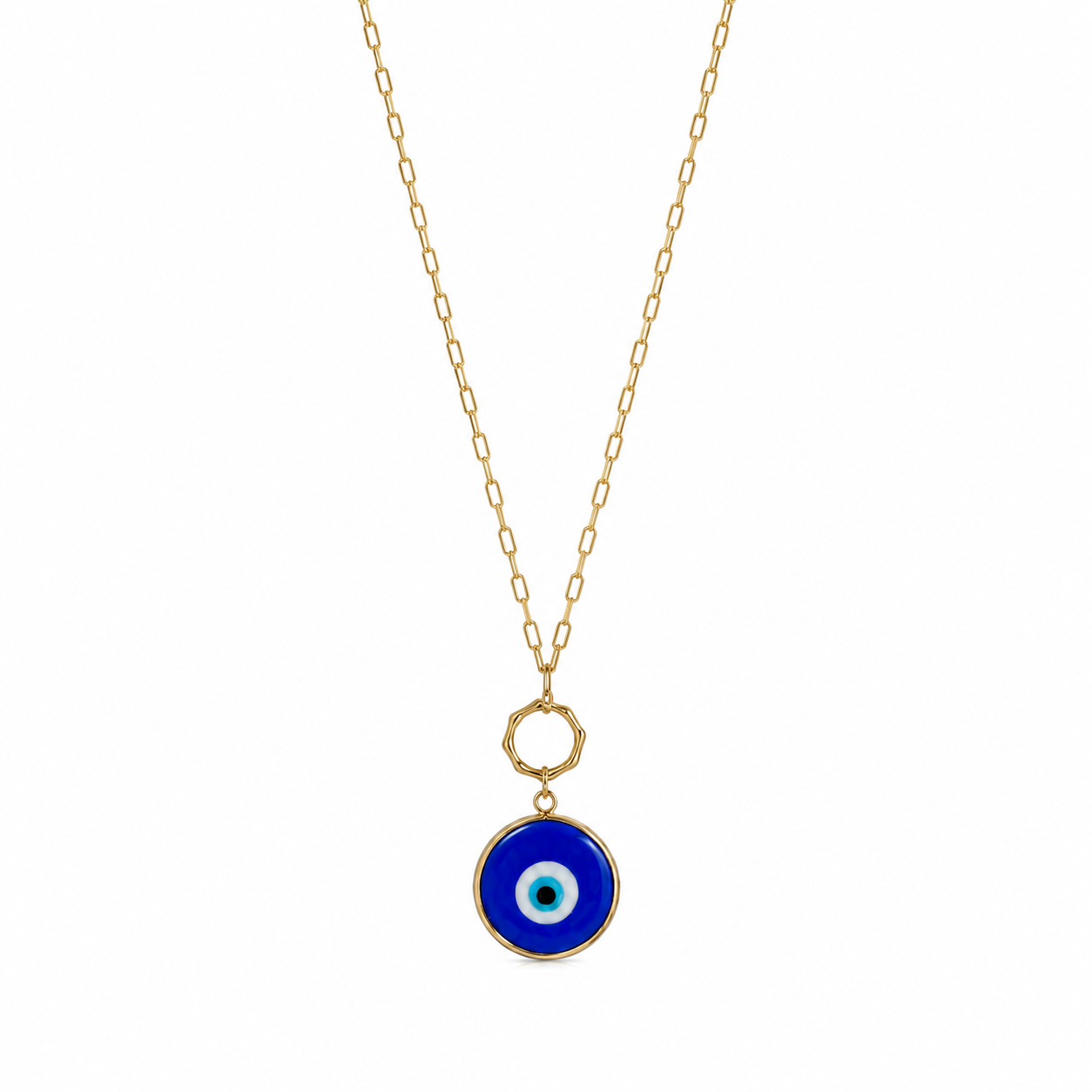 Cobalt Blue Glass Evil Eye Paperlink Pendant Necklace