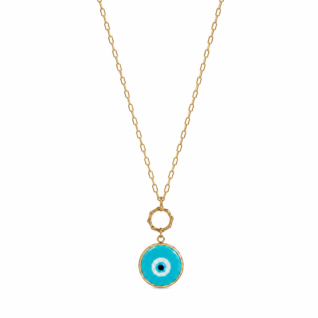 Turquoise Glass Evil Eye Paperlink Pendant Necklace