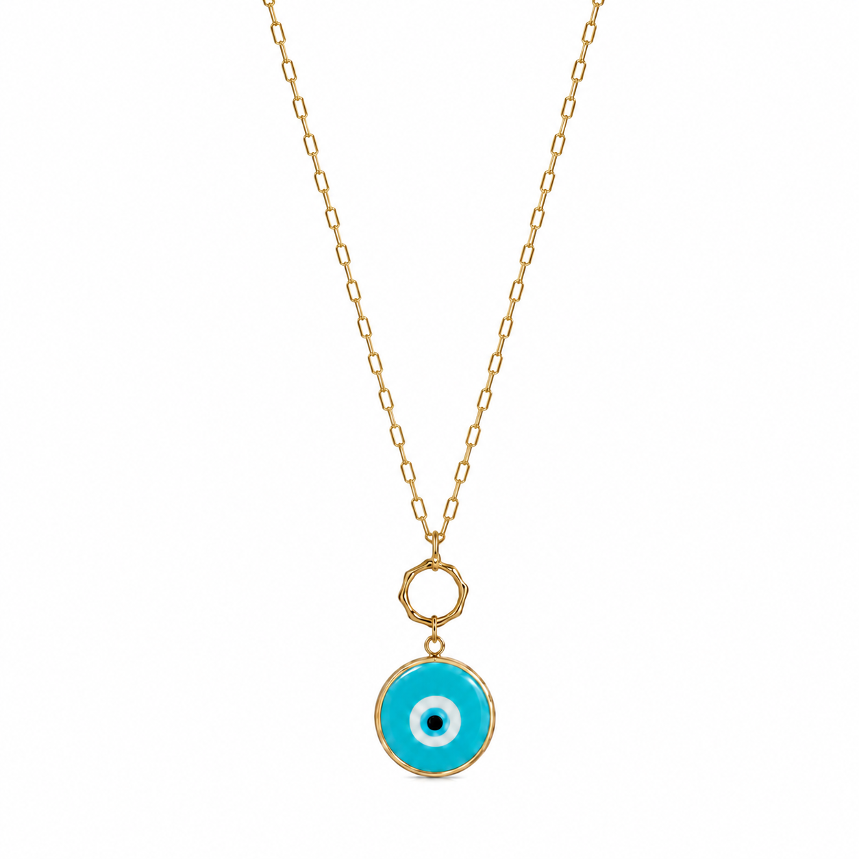 Turquoise Glass Evil Eye Paperlink Pendant Necklace