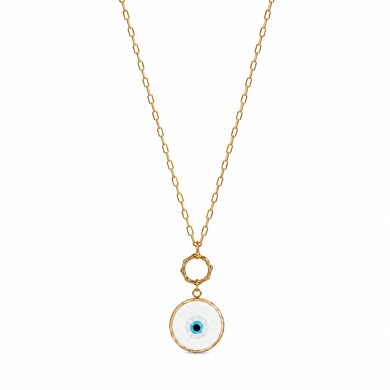 White Glass Evil Eye Paperlink Pendant Necklace