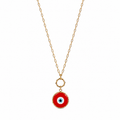 Cherry Red Glass Evil Eye Paperlink Pendant Necklace