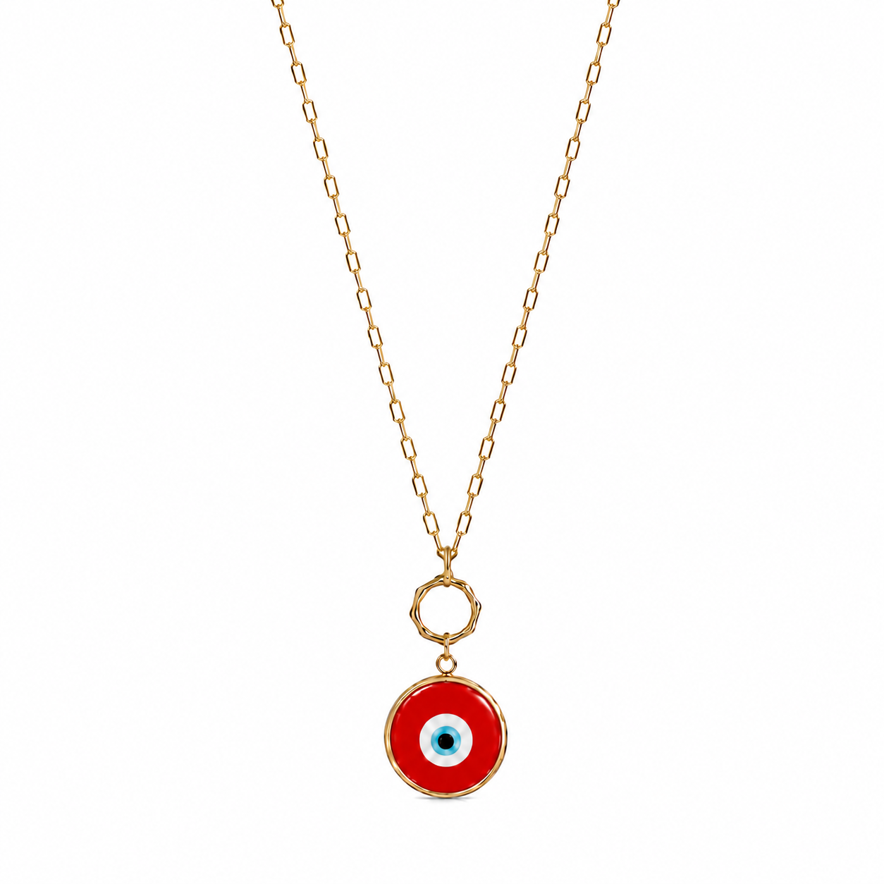 Cherry Red Glass Evil Eye Paperlink Pendant Necklace