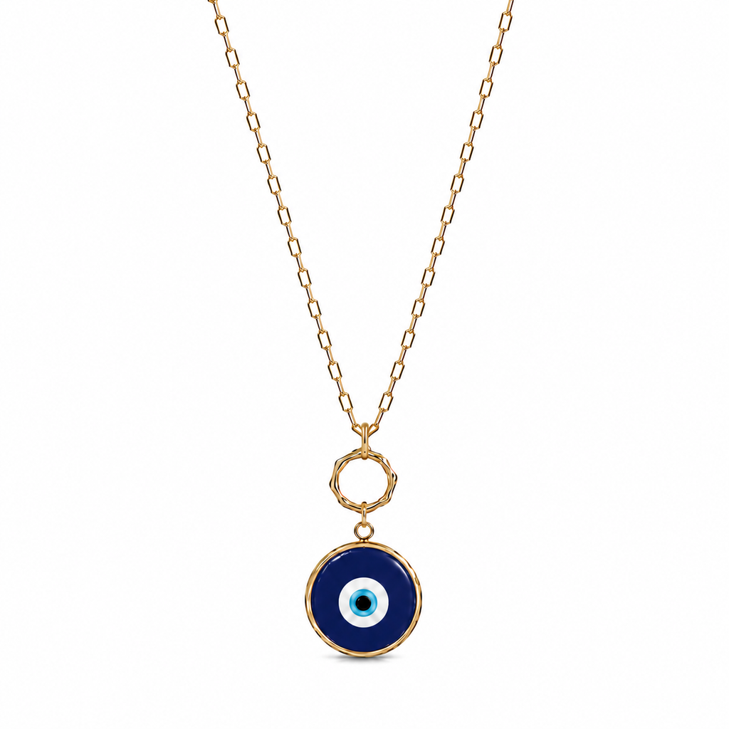 Navy Glass Evil Eye Paperlink Pendant Necklace
