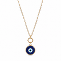 Navy Glass Evil Eye Paperlink Pendant Necklace