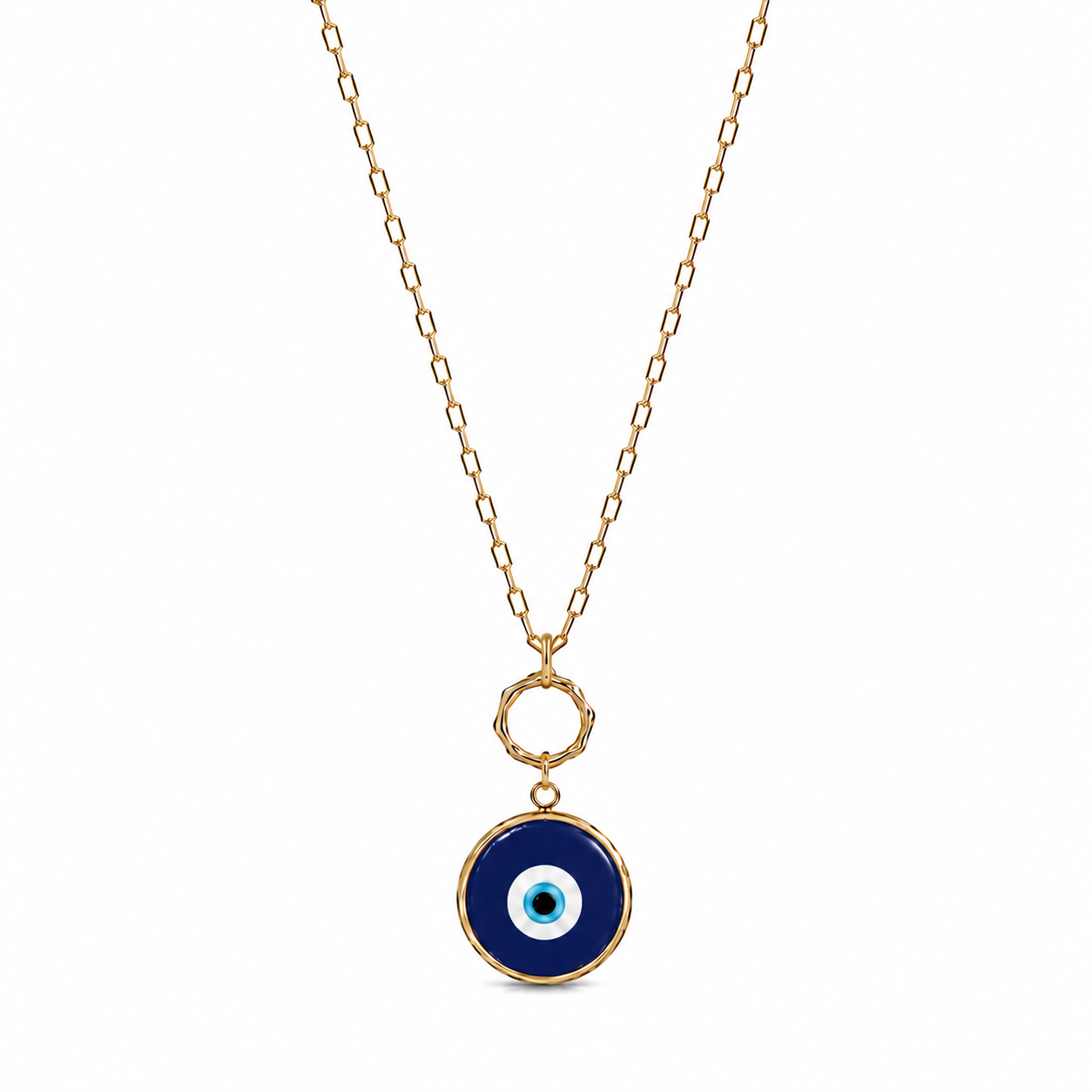 Navy Glass Evil Eye Paperlink Pendant Necklace