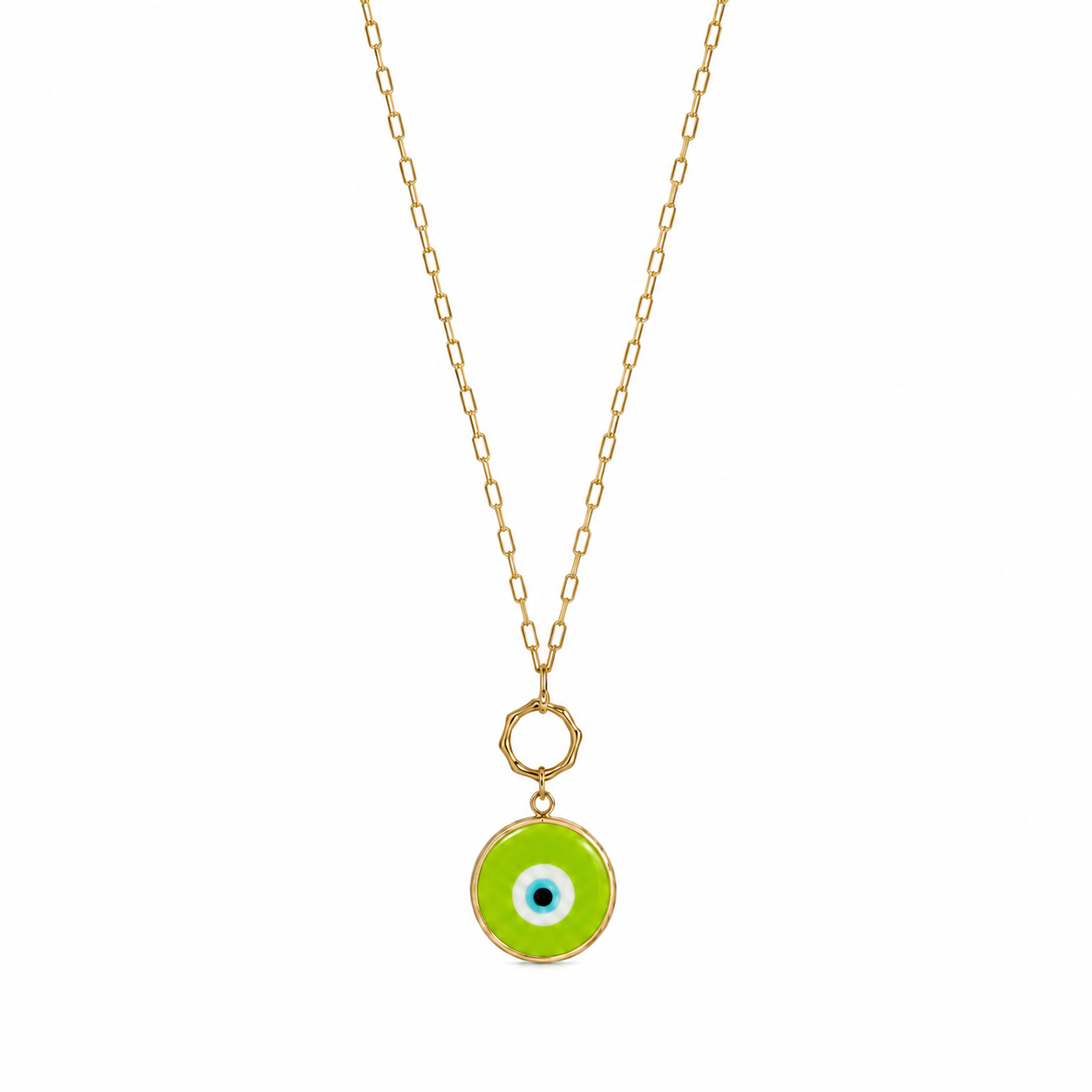 Lime Glass Evil Eye Paperlink Pendant Necklace