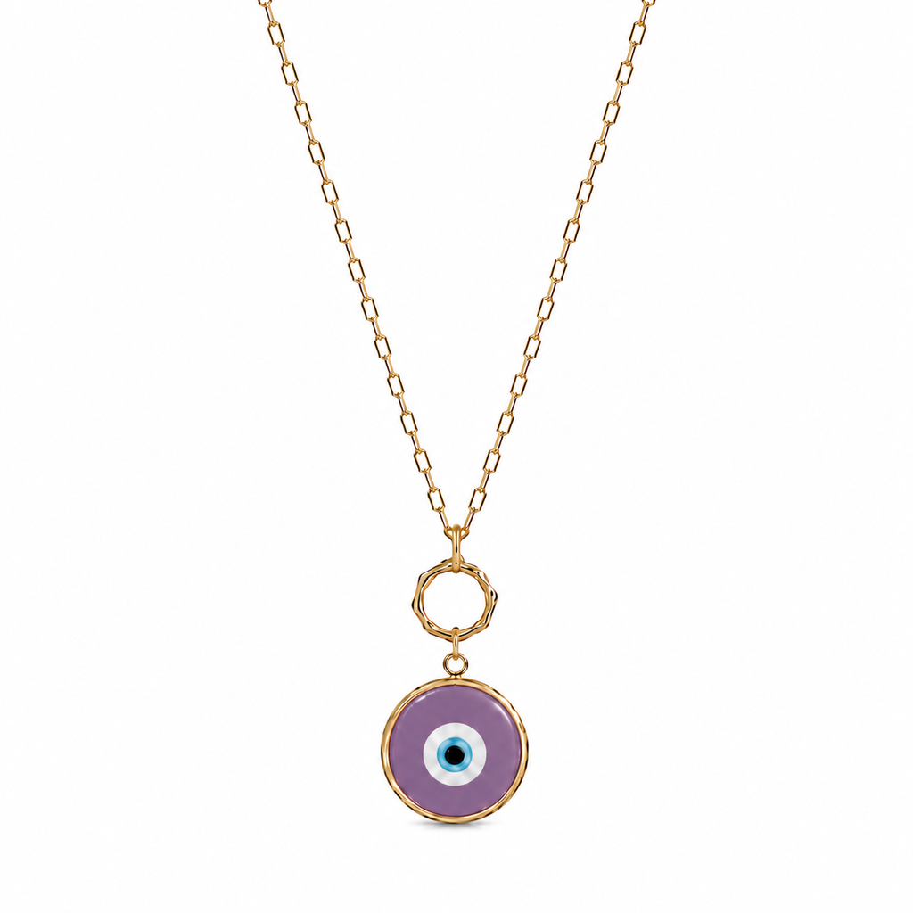 Lavender Glass Evil Eye Paperlink Pendant Necklace