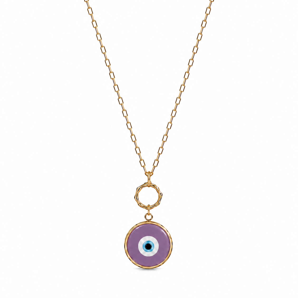 Lavender Glass Evil Eye Paperlink Pendant Necklace