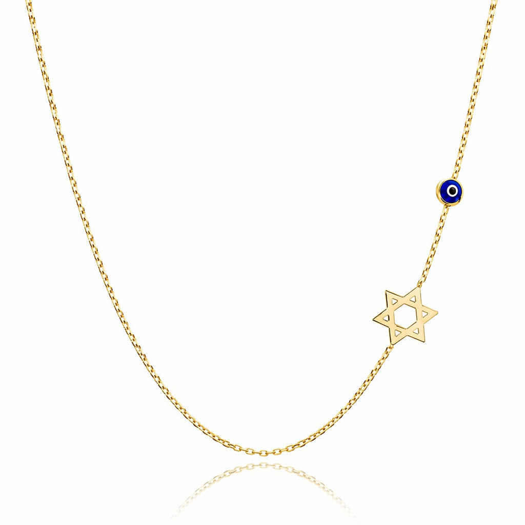Sideways Star of David & Evil Eye Necklace