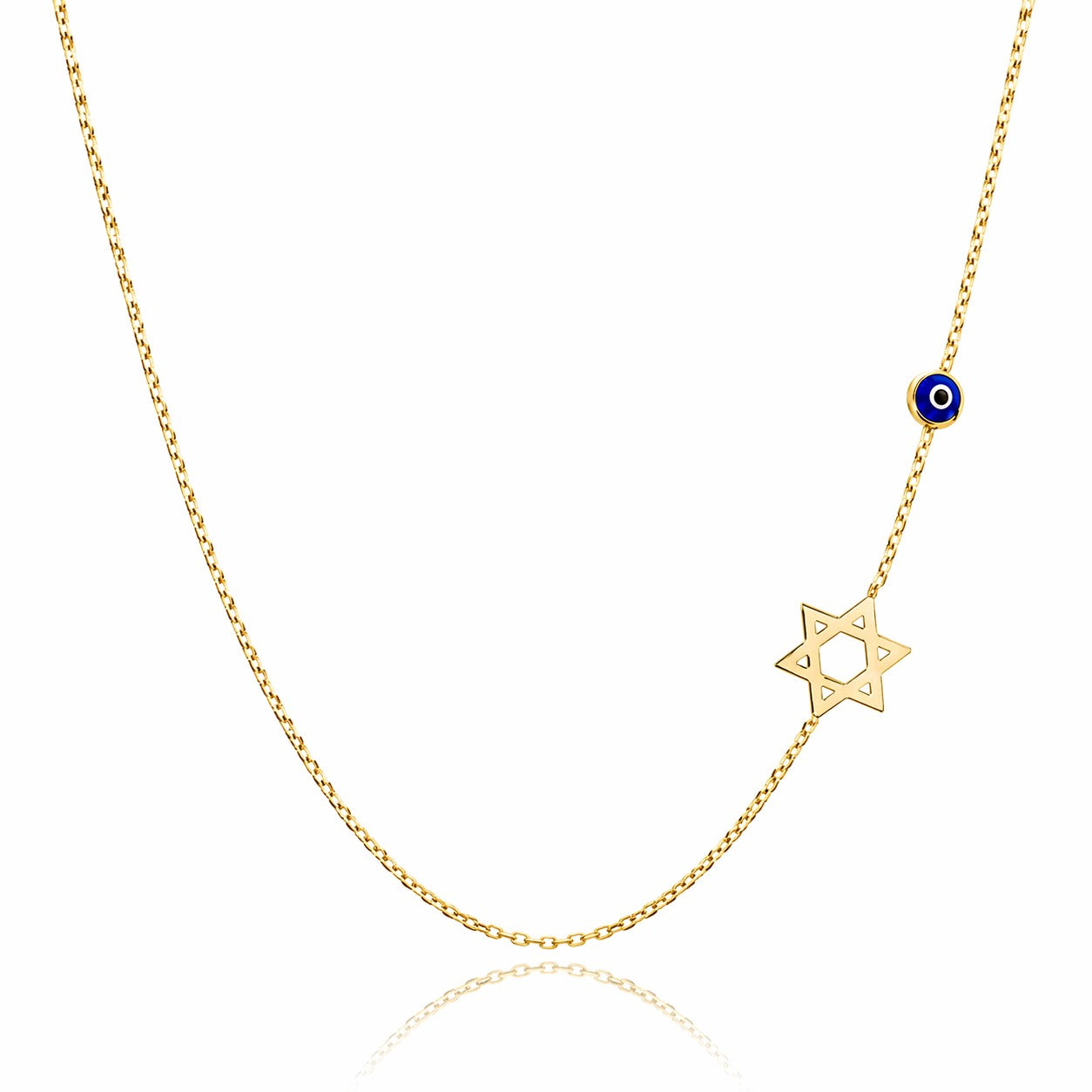 Sideways Star of David & Evil Eye Necklace