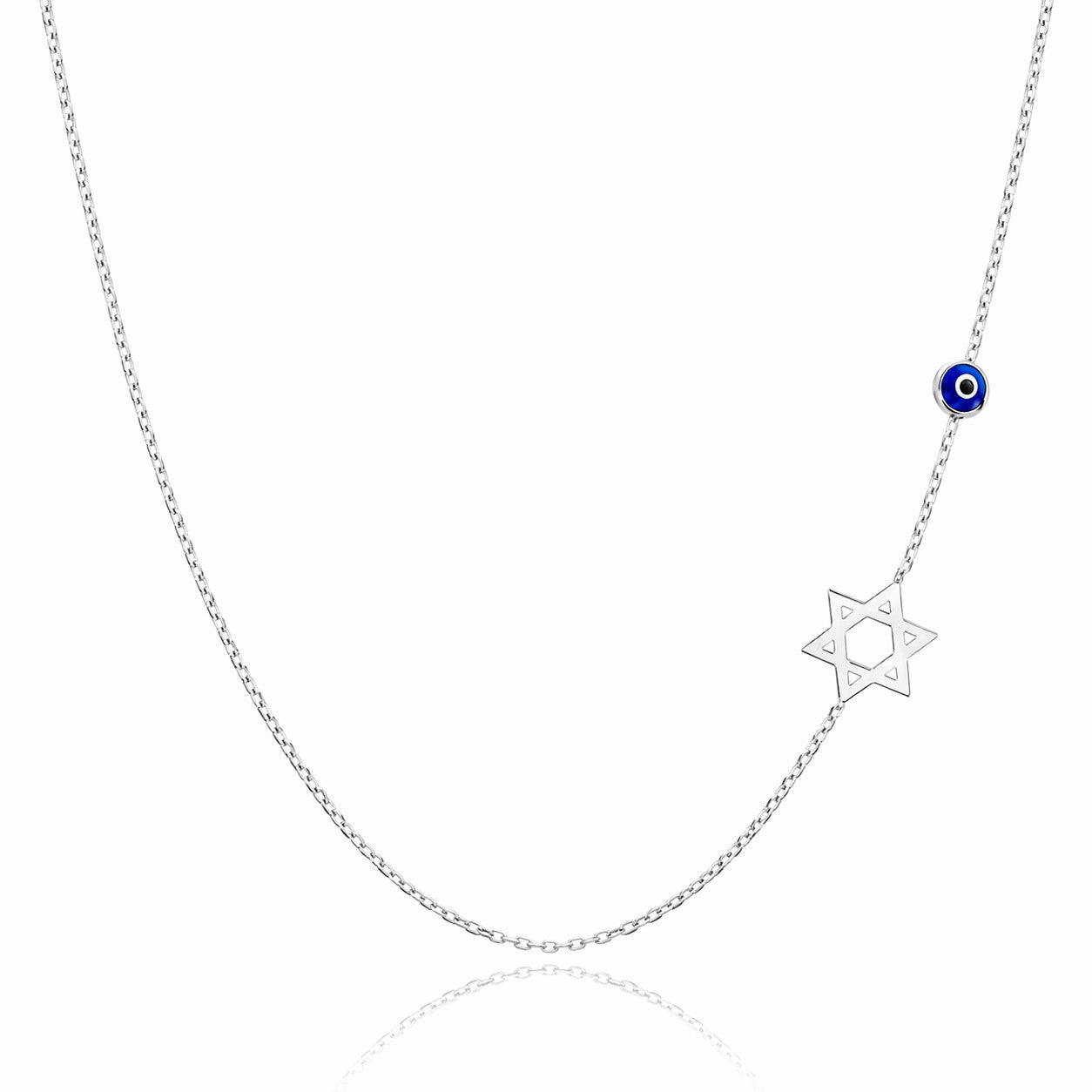 Sideways Star of David & Evil Eye Necklace