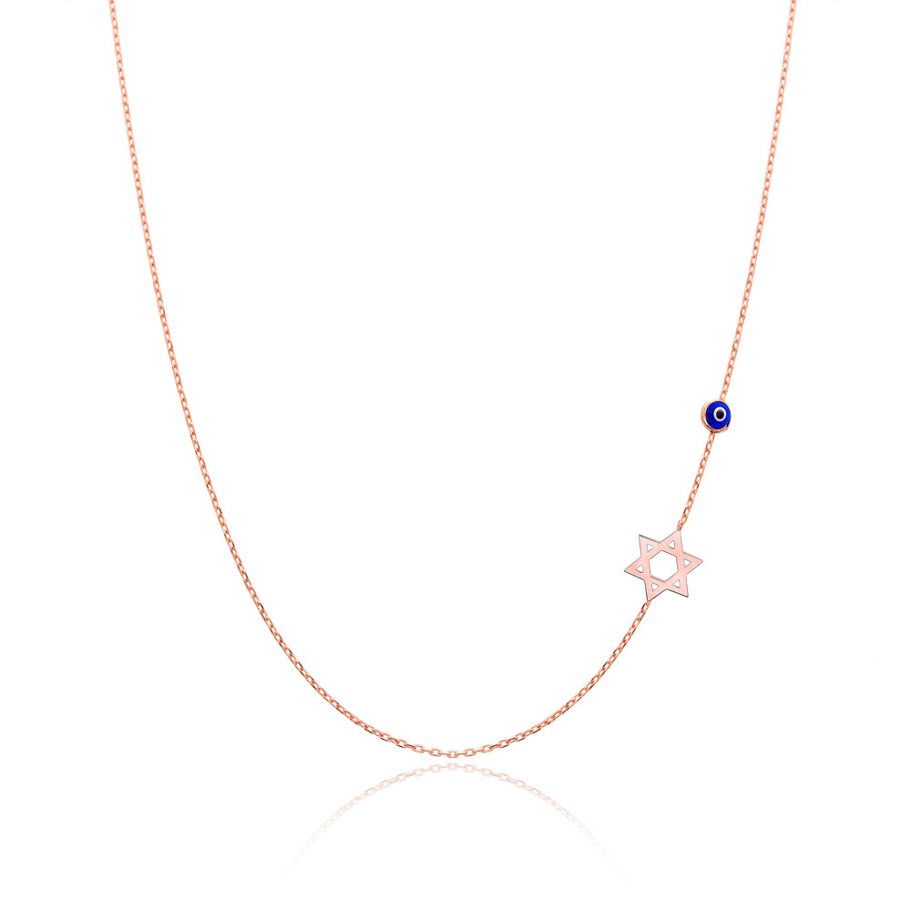Sideways Star of David & Evil Eye Necklace