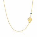 Sideways Hamsa Evil Eye Necklace in Gold