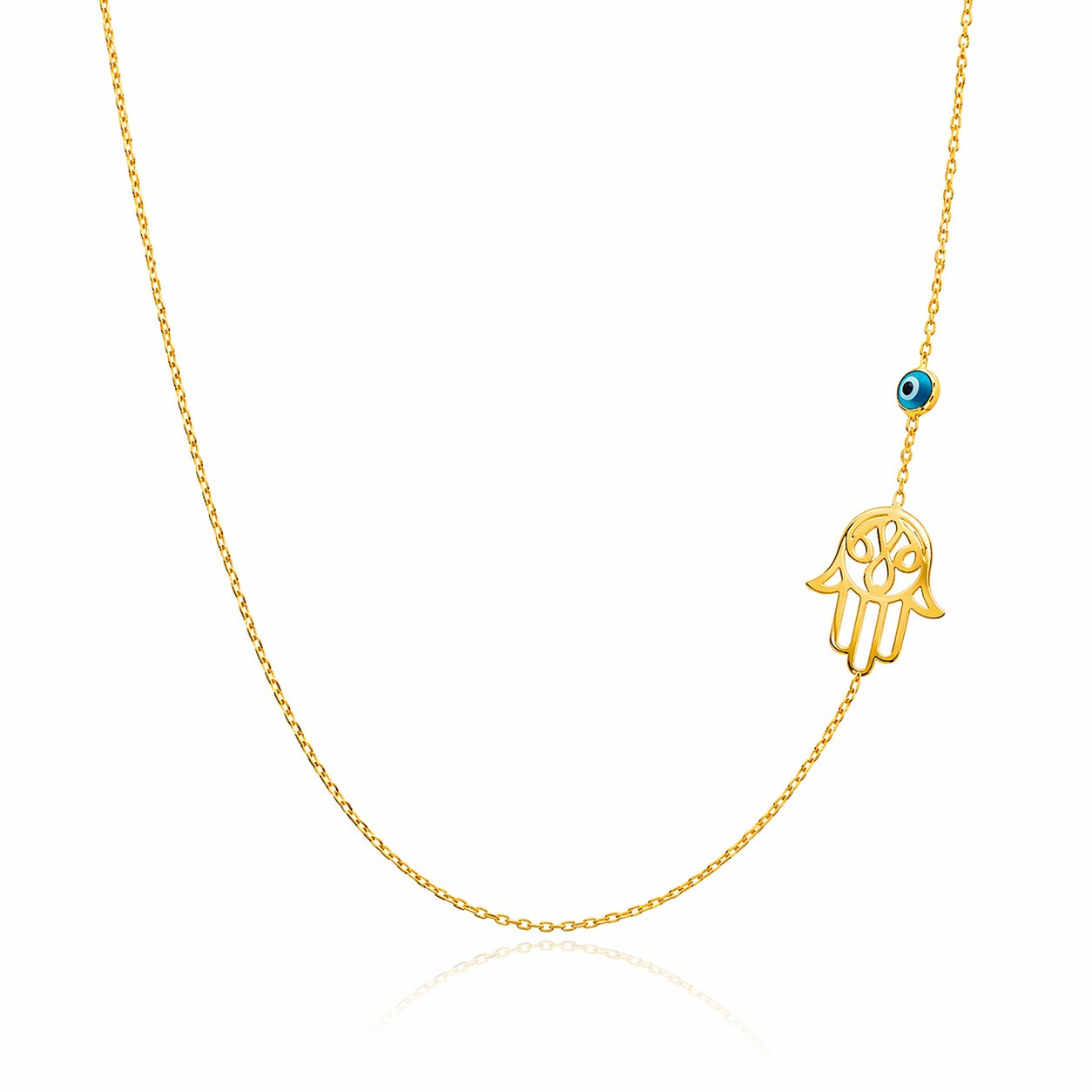 Sideways Hamsa Evil Eye Necklace in Gold