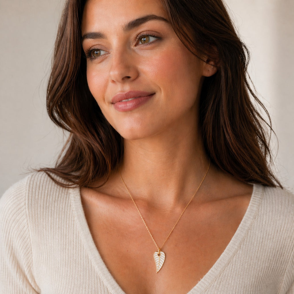 White Enamel Leaf Necklace
