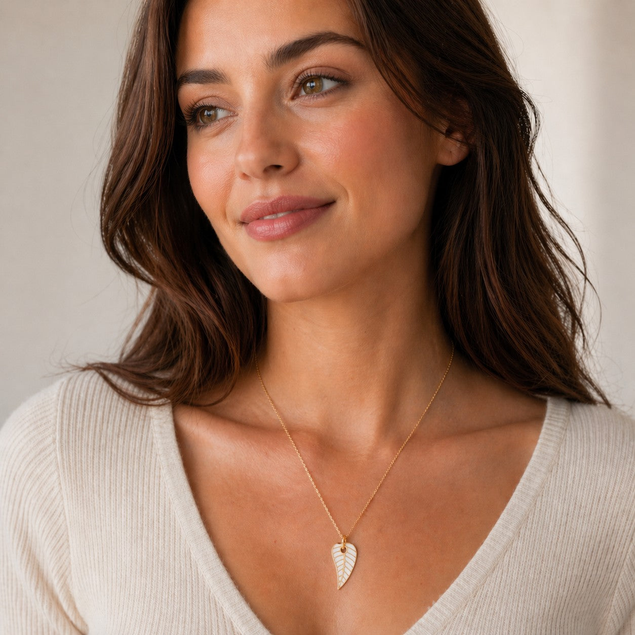 White Enamel Leaf Necklace