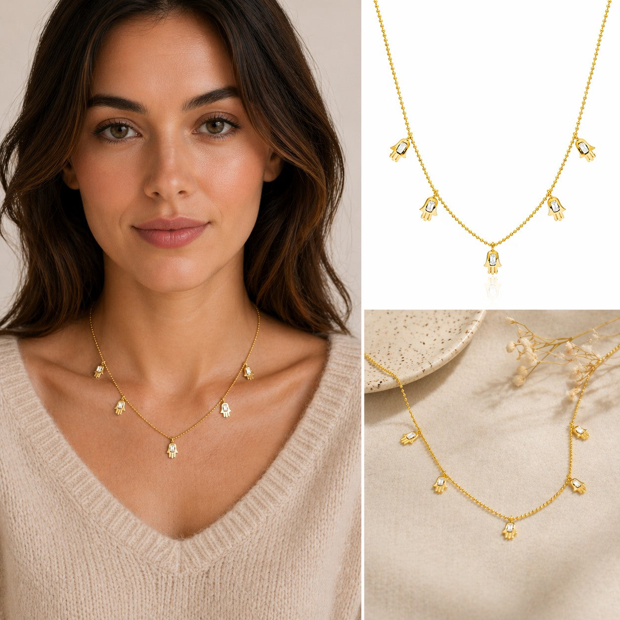 Gold Hamsa Charm Necklace