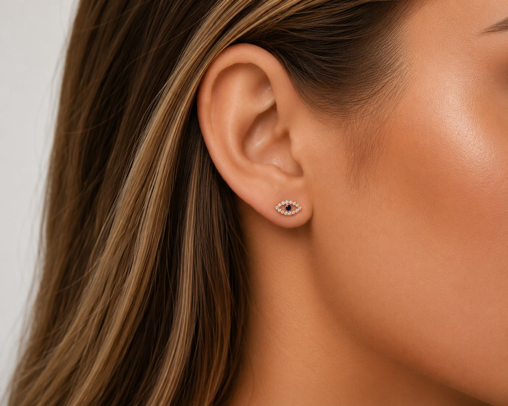Navy Evil Eye Stud Earrings