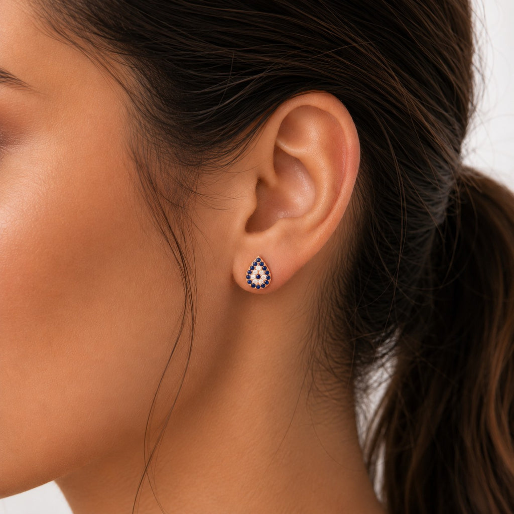 Evil Eye Pear Studs