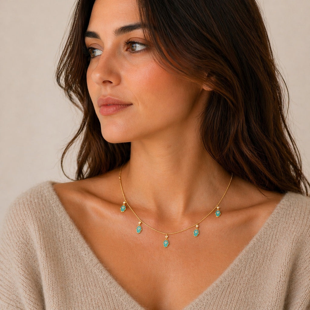 Turquoise Hamsa Charm Necklace