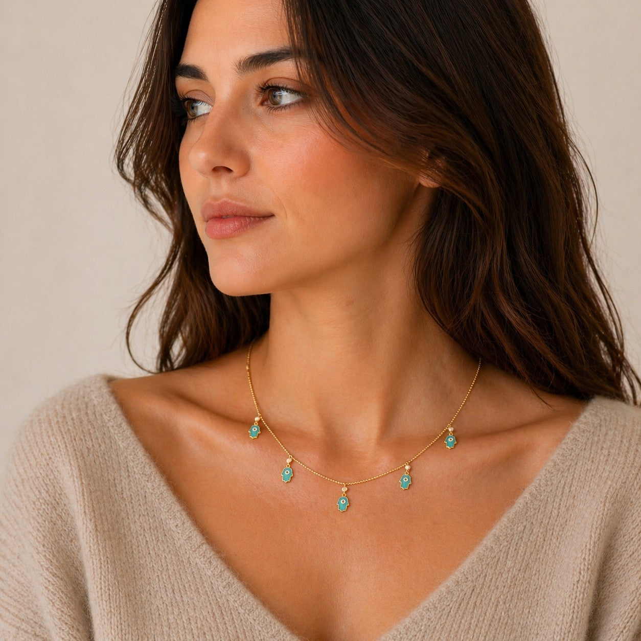 Turquoise Hamsa Charm Necklace