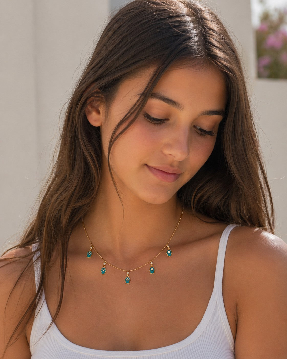 Turquoise Hamsa Charm Necklace