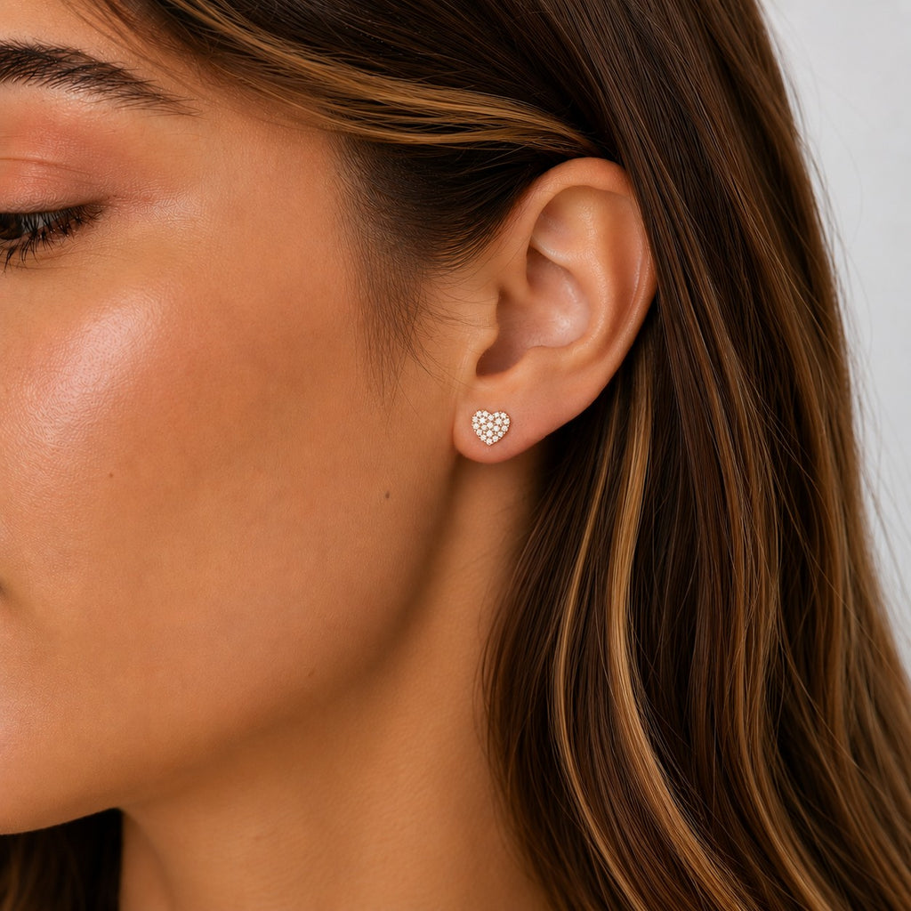 Sparkling Heart Stud Earrings
