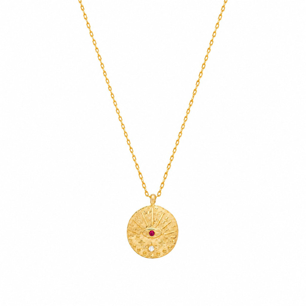 Mystical Ruby Stone Evil Eye Necklace